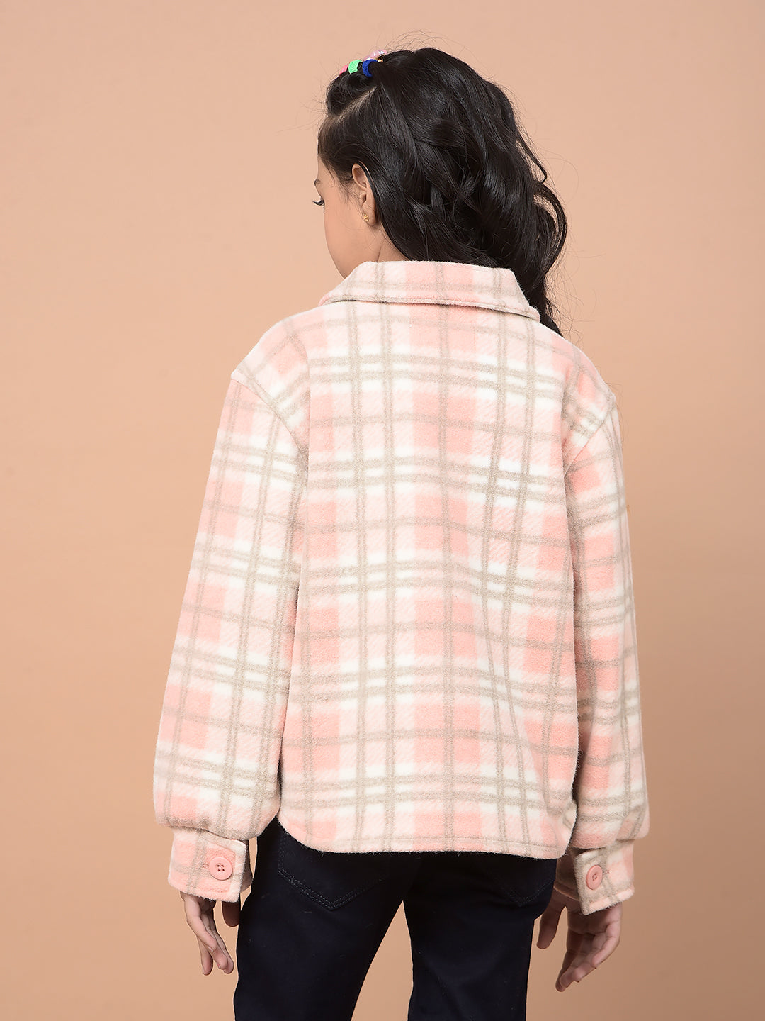 Peach Checked Shacket-Girls Shackets-Crimsoune Club