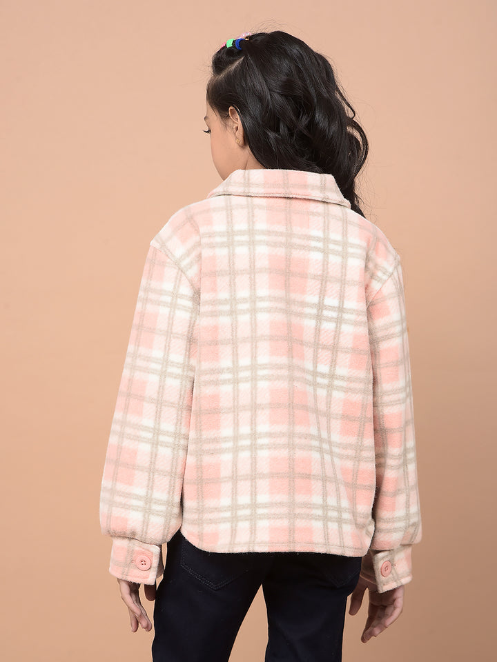 Peach Checked Shacket-Girls Shackets-Crimsoune Club