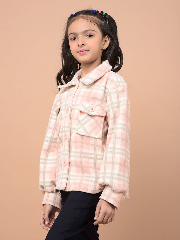 Peach Checked Shacket-Girls Shackets-Crimsoune Club