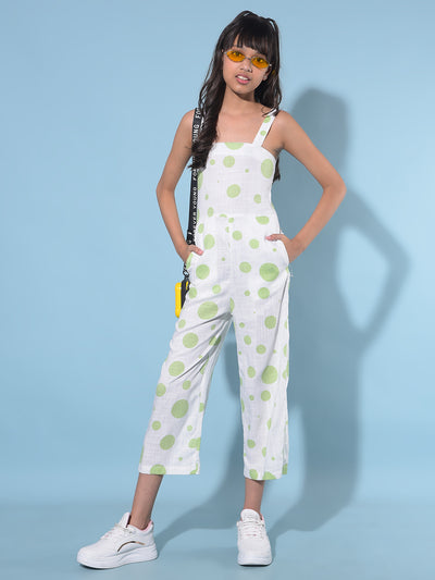 Green Polka Dots Crop Length Jumpsuit-Girls Jumpsuits-Crimsoune Club