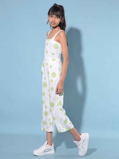 Green Polka Dots Crop Length Jumpsuit-Girls Jumpsuits-Crimsoune Club