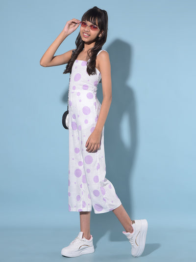 Purple Polka Dots Crop Length Jumpsuit-Girls Jumpsuits-Crimsoune Club