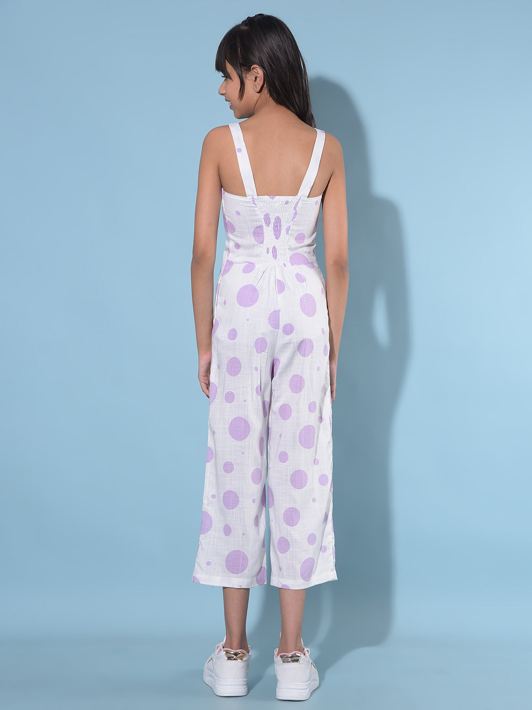 Purple Polka Dots Crop Length Jumpsuit-Girls Jumpsuits-Crimsoune Club