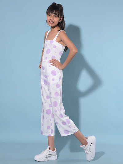 Purple Polka Dots Crop Length Jumpsuit-Girls Jumpsuits-Crimsoune Club