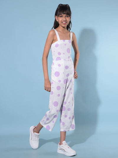 Purple Polka Dots Crop Length Jumpsuit-Girls Jumpsuits-Crimsoune Club