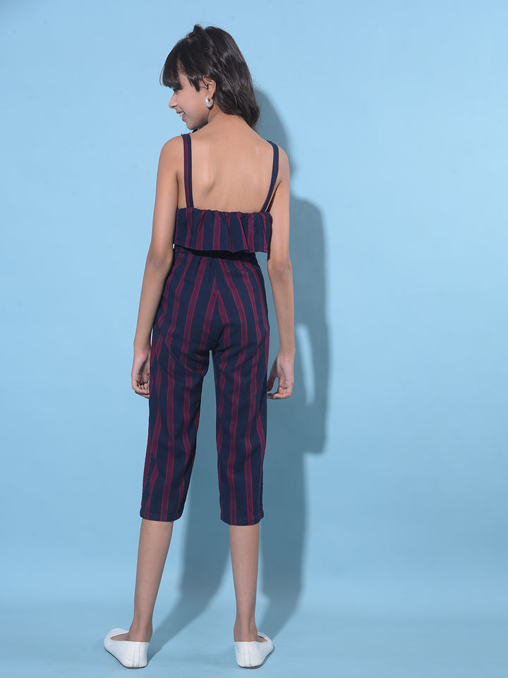 Red Vertical Striped Calf Length Jumpsuit-Girls Jumpsuits-Crimsoune Club