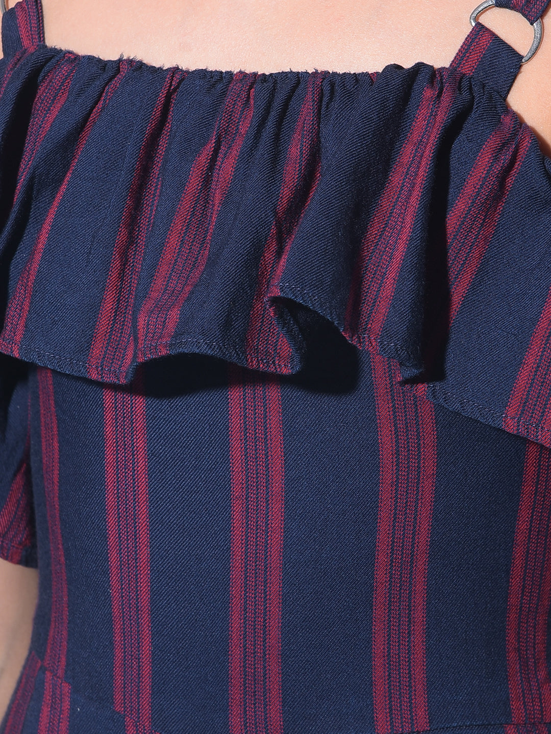 Red Vertical Striped Calf Length Jumpsuit-Girls Jumpsuits-Crimsoune Club