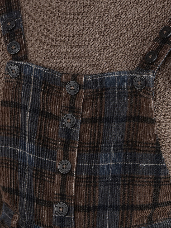 Brown Checked Crop Length 100% Cotton Dungarees-Girls Dungarees-Crimsoune Club