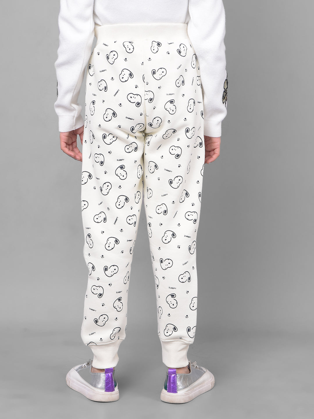 Off White Printed Graphic Trackpant-Girls Trackpants-Crimsoune Club