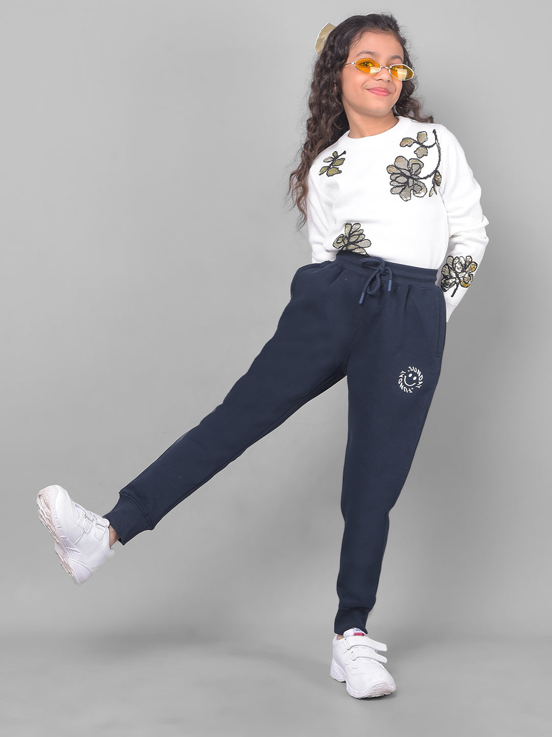 Navy Blue Trackpant-Girls Trackpants-Crimsoune Club