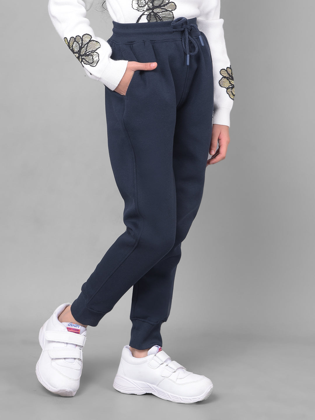 Navy Blue Trackpant-Girls Trackpants-Crimsoune Club