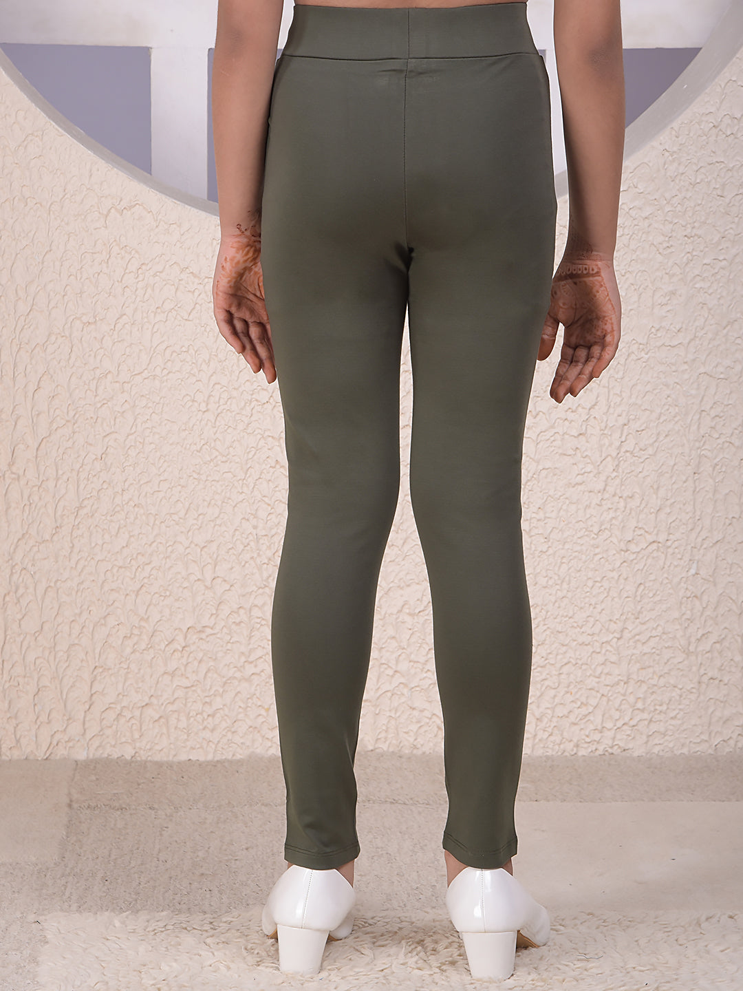 Olivine Stretch Slim Treggings-Girls Treggings-Crimsoune Club