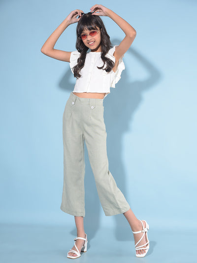 Green Crop Length Lower-Girls Lounge pant-Crimsoune Club