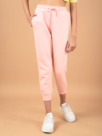 Pink Floral Print Joggers-Girls Joggers-Crimsoune Club