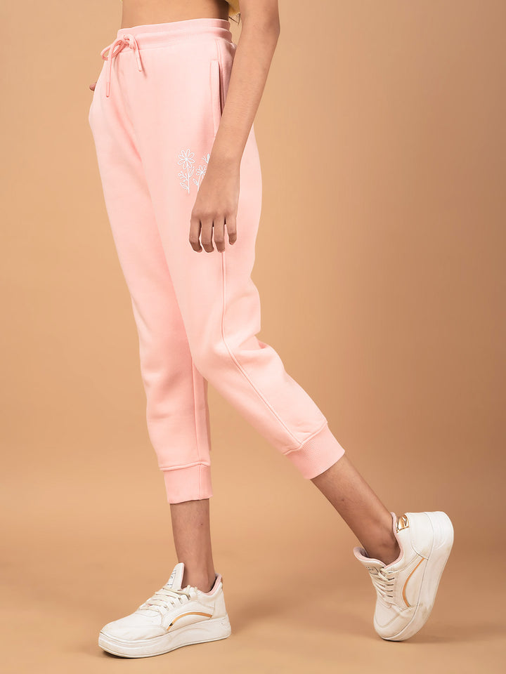 Pink Floral Print Joggers-Girls Joggers-Crimsoune Club