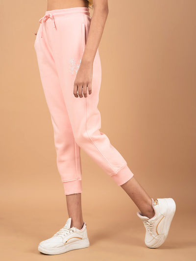 Pink Floral Print Joggers-Girls Joggers-Crimsoune Club