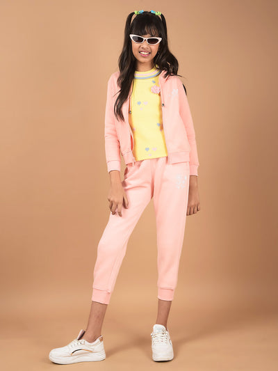 Pink Floral Print Joggers-Girls Joggers-Crimsoune Club