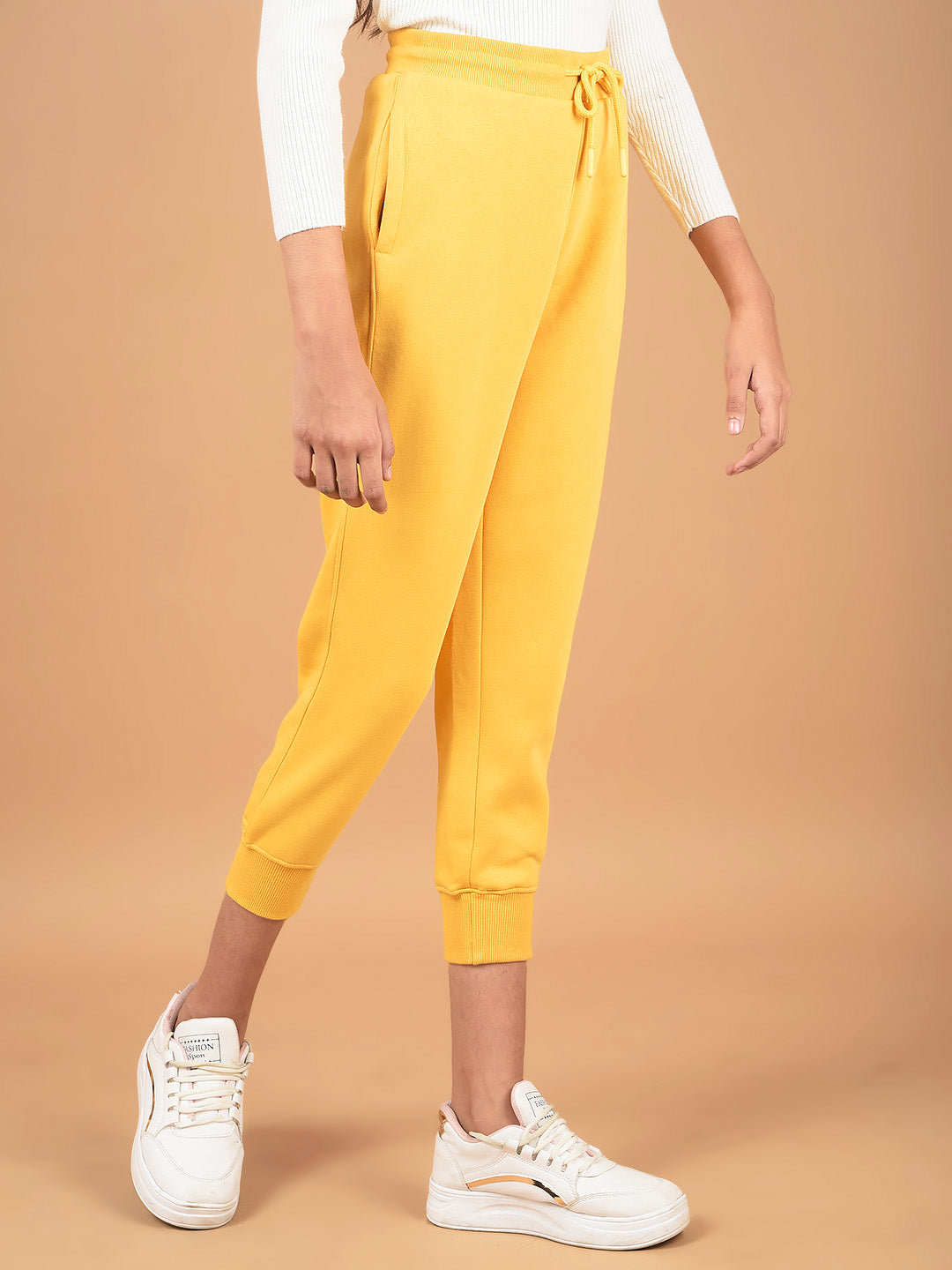 Mustard Floral Print Joggers-Girls Joggers-Crimsoune Club