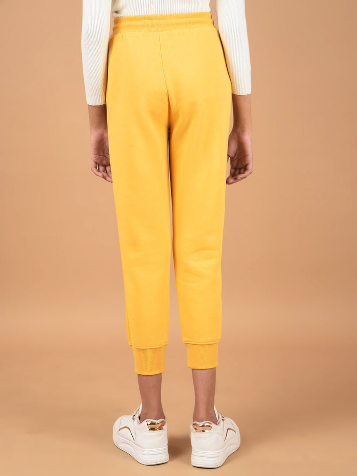 Mustard Floral Print Joggers-Girls Joggers-Crimsoune Club