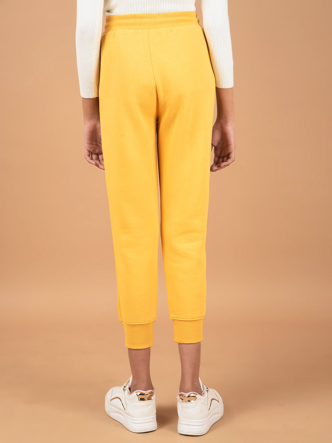 Mustard Floral Print Joggers-Girls Joggers-Crimsoune Club