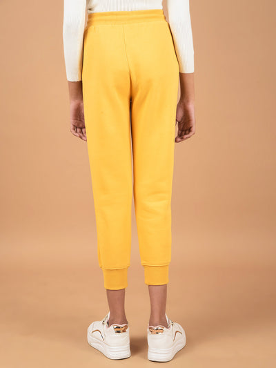 Mustard Floral Print Joggers-Girls Joggers-Crimsoune Club
