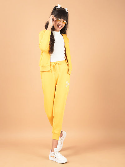 Mustard Floral Print Joggers-Girls Joggers-Crimsoune Club