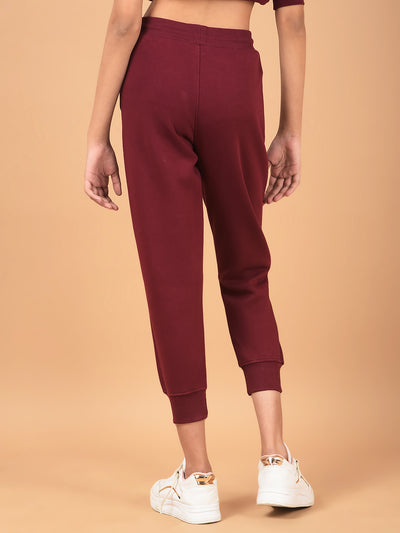 Wine Floral Print Joggers-Girls Joggers-Crimsoune Club