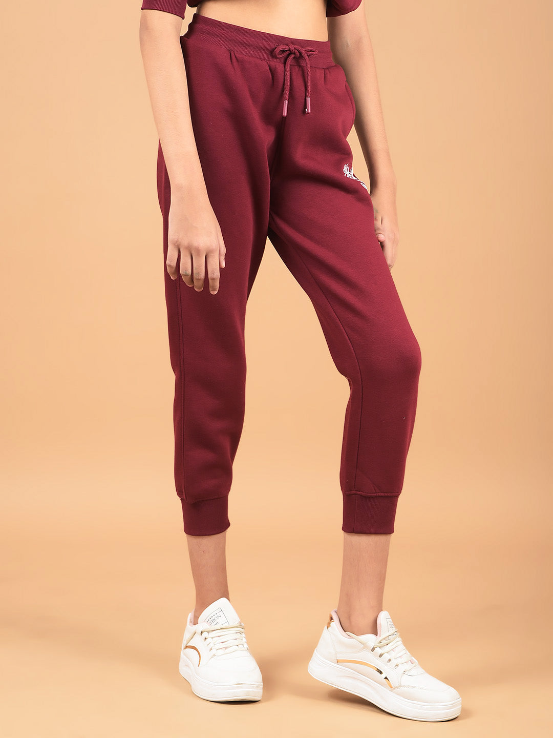 Wine Floral Print Joggers-Girls Joggers-Crimsoune Club