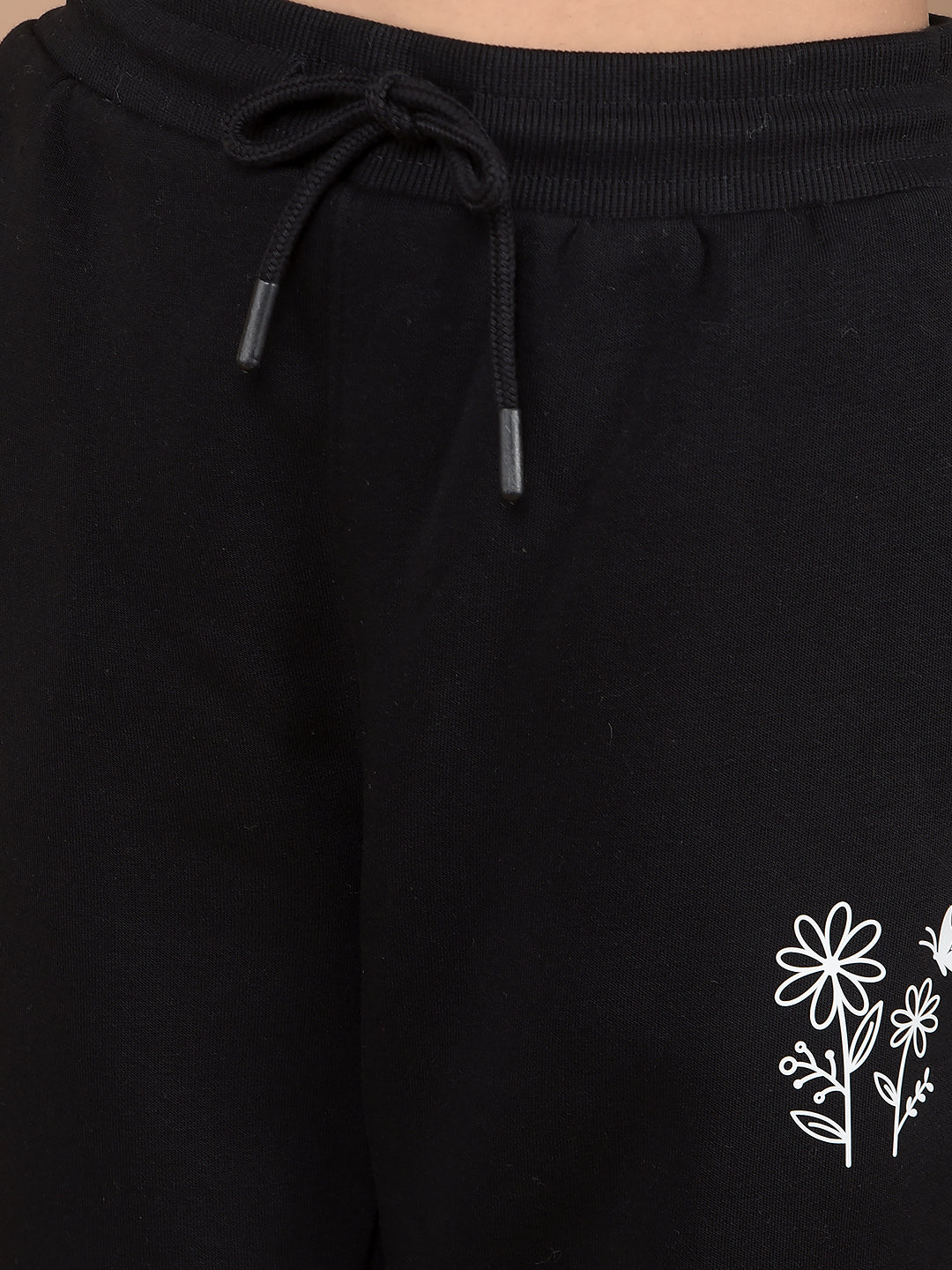 Black Crop Joggers-Girls Joggers-Crimsoune Club