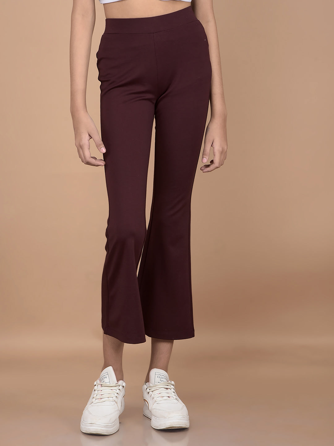 Wine Crop Length Bootcut Treggings-Girls Treggings-Crimsoune Club