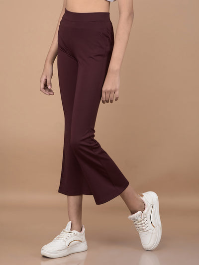Wine Crop Length Bootcut Treggings-Girls Treggings-Crimsoune Club