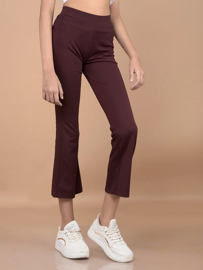 Wine Crop Length Bootcut Treggings-Girls Treggings-Crimsoune Club
