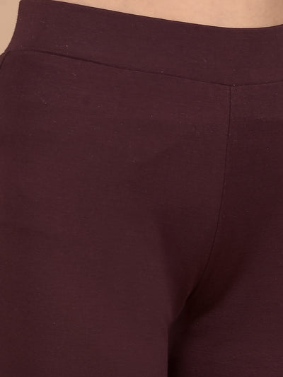 Wine Crop Length Bootcut Treggings-Girls Treggings-Crimsoune Club