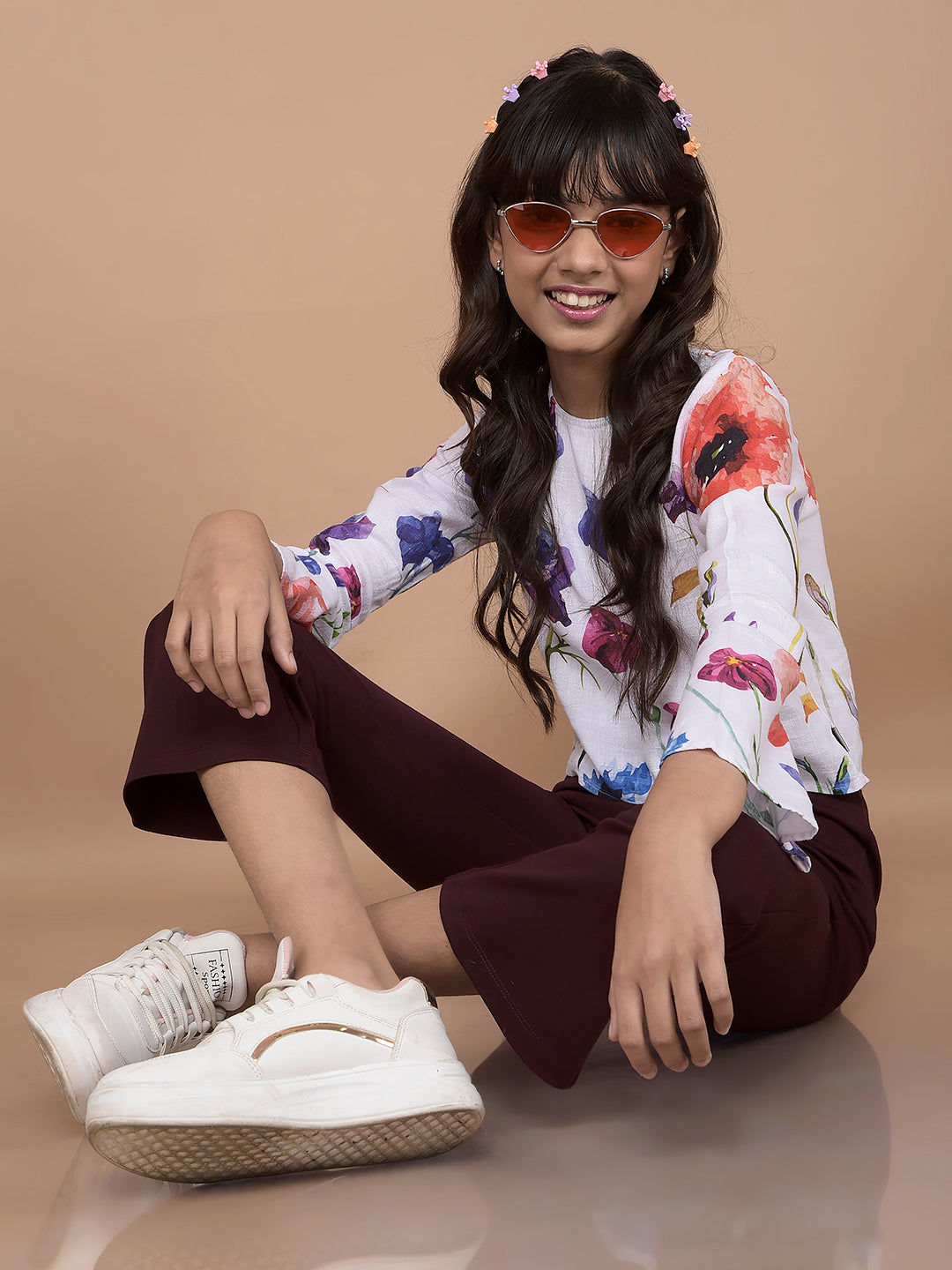 Wine Crop Length Bootcut Treggings-Girls Treggings-Crimsoune Club