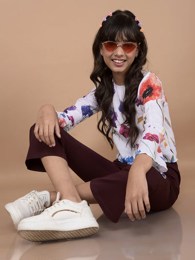 Wine Crop Length Bootcut Treggings-Girls Treggings-Crimsoune Club
