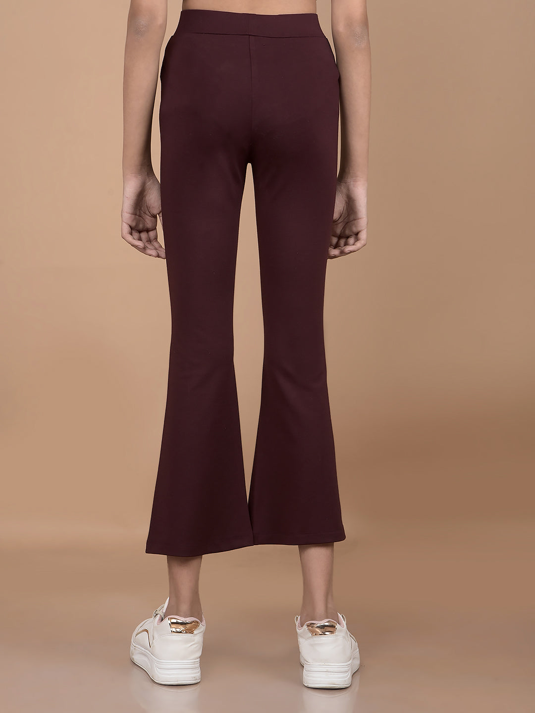 Wine Crop Length Bootcut Treggings-Girls Treggings-Crimsoune Club