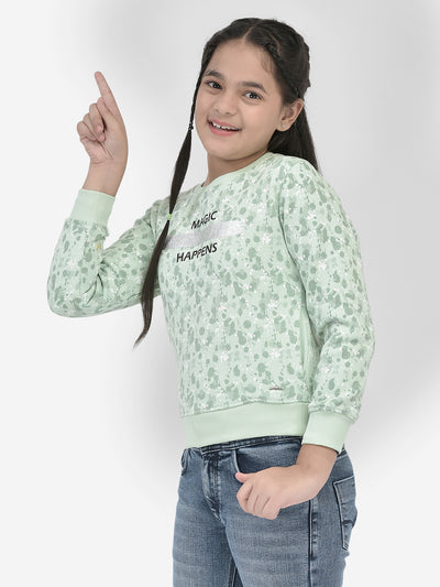 Mint-Green Printed SweatShirts-Girls SweatShirtss-Crimsoune Club