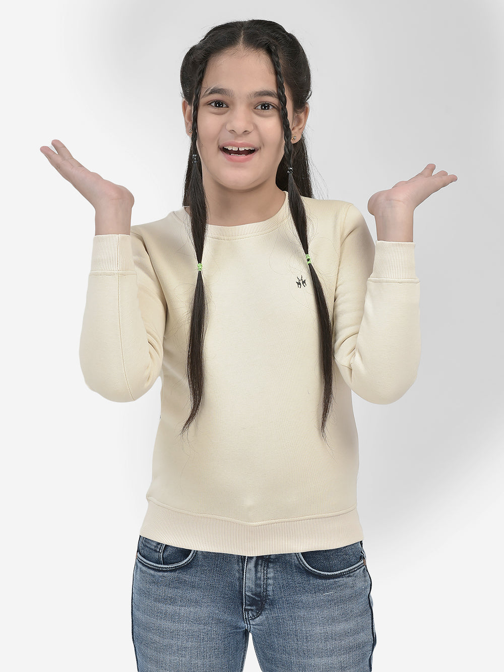 Beige Solid SweatShirts-Girls SweatShirtss-Crimsoune Club