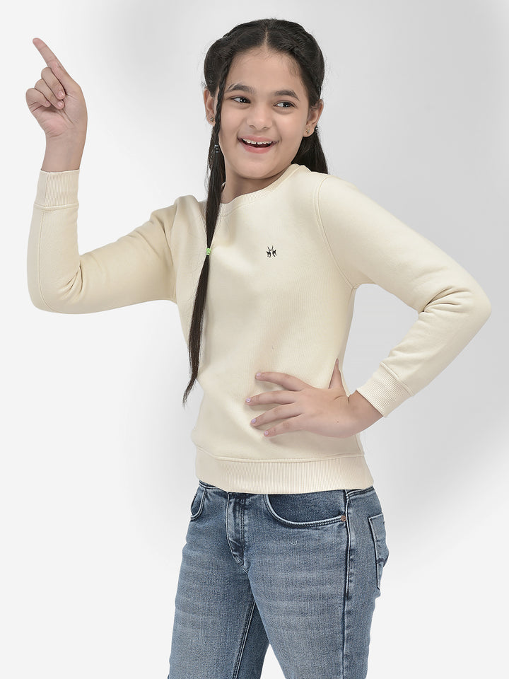 Beige Solid SweatShirts-Girls SweatShirtss-Crimsoune Club