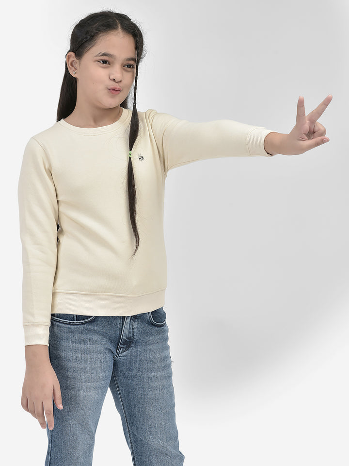 Beige Solid SweatShirts-Girls SweatShirtss-Crimsoune Club