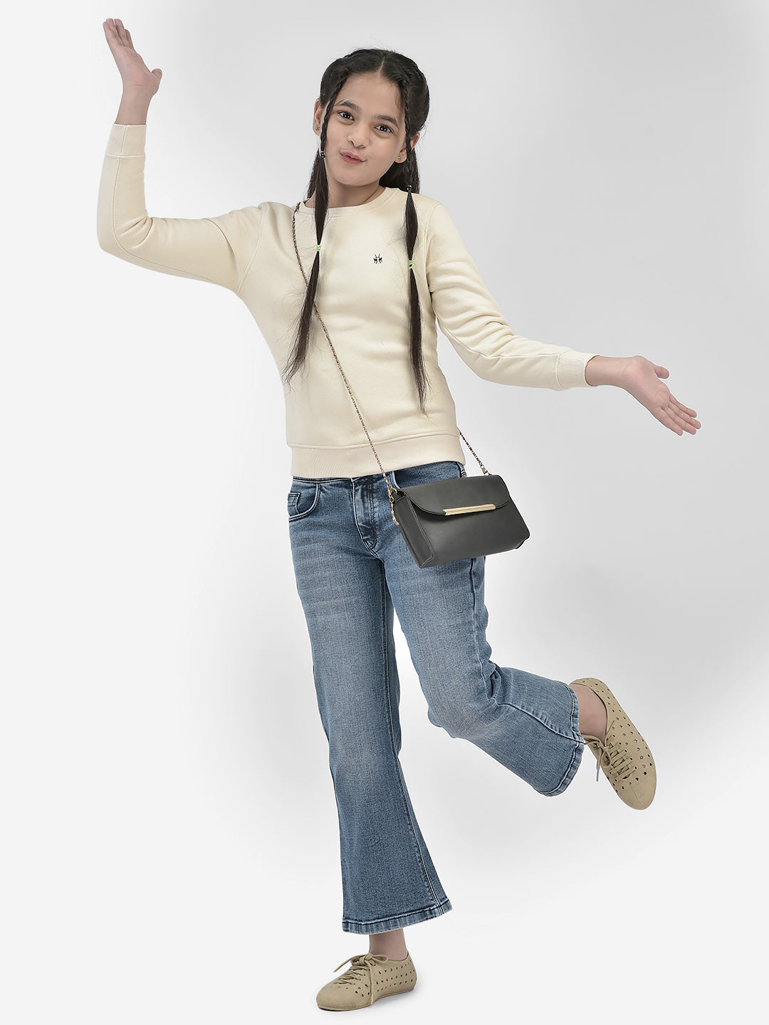 Beige Solid SweatShirts-Girls SweatShirtss-Crimsoune Club