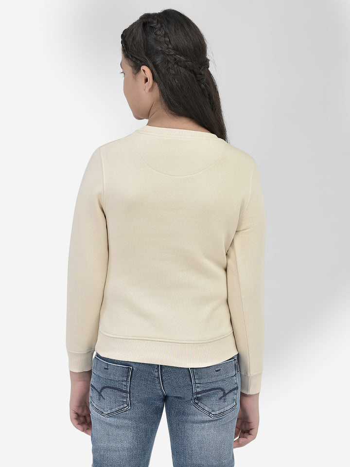 Beige Solid SweatShirts-Girls SweatShirtss-Crimsoune Club