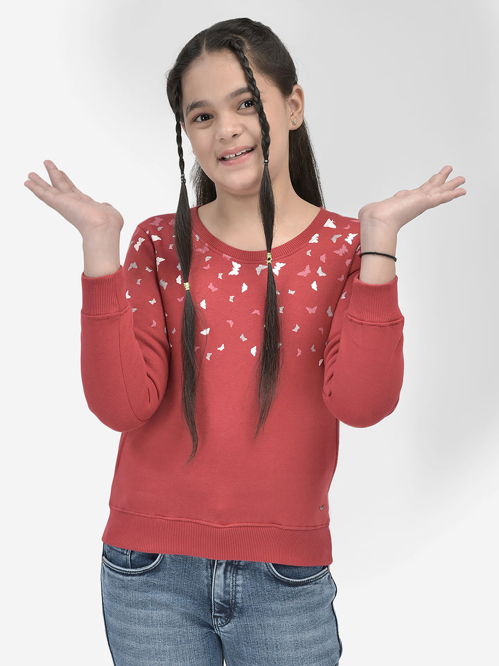 Red Printed SweatShirts-Girls SweatShirtss-Crimsoune Club