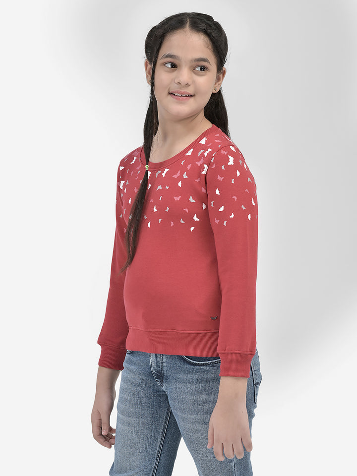 Red Printed SweatShirts-Girls SweatShirtss-Crimsoune Club