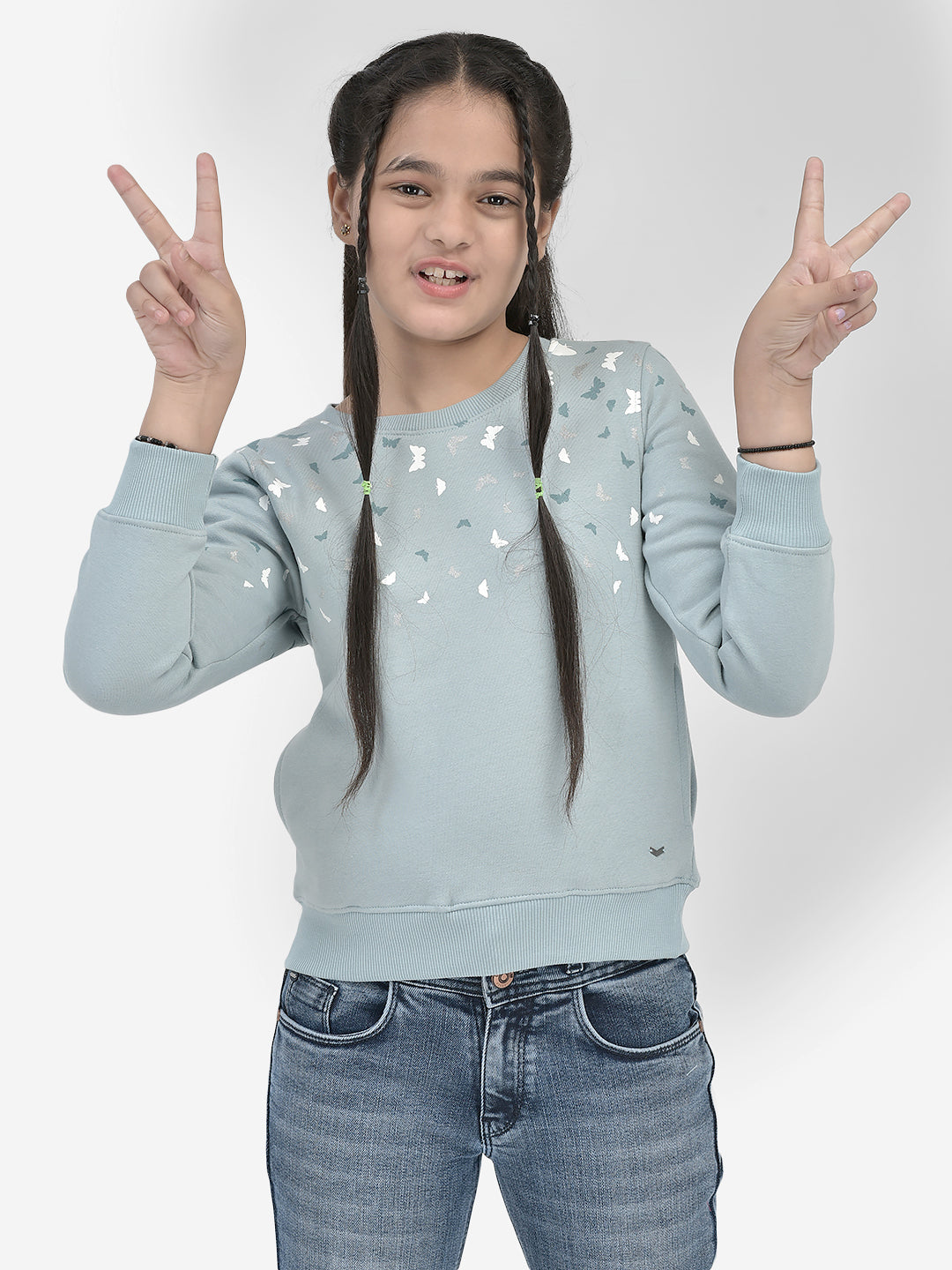 Mint-Green Printed SweatShirts-Girls SweatShirtss-Crimsoune Club