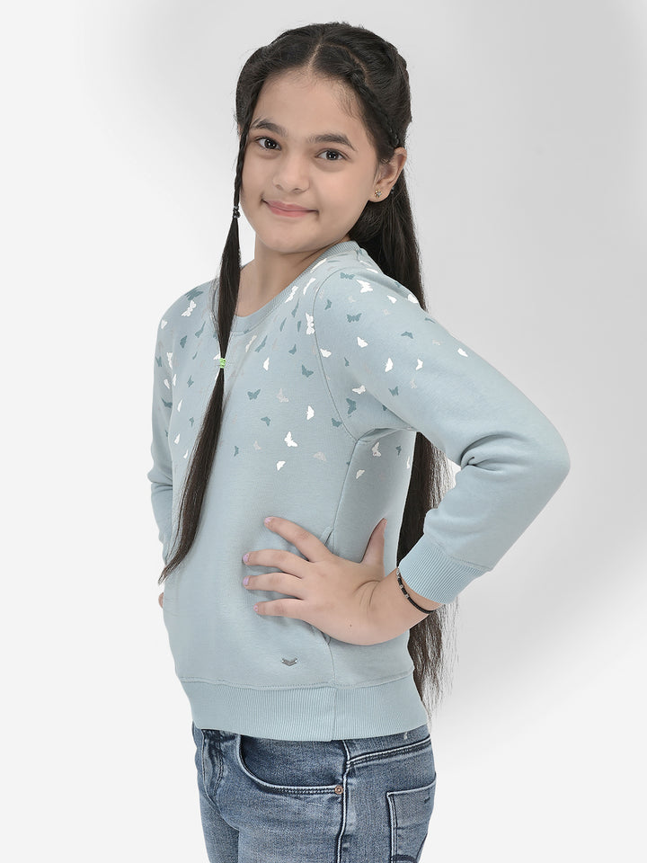 Mint-Green Printed SweatShirts-Girls SweatShirtss-Crimsoune Club