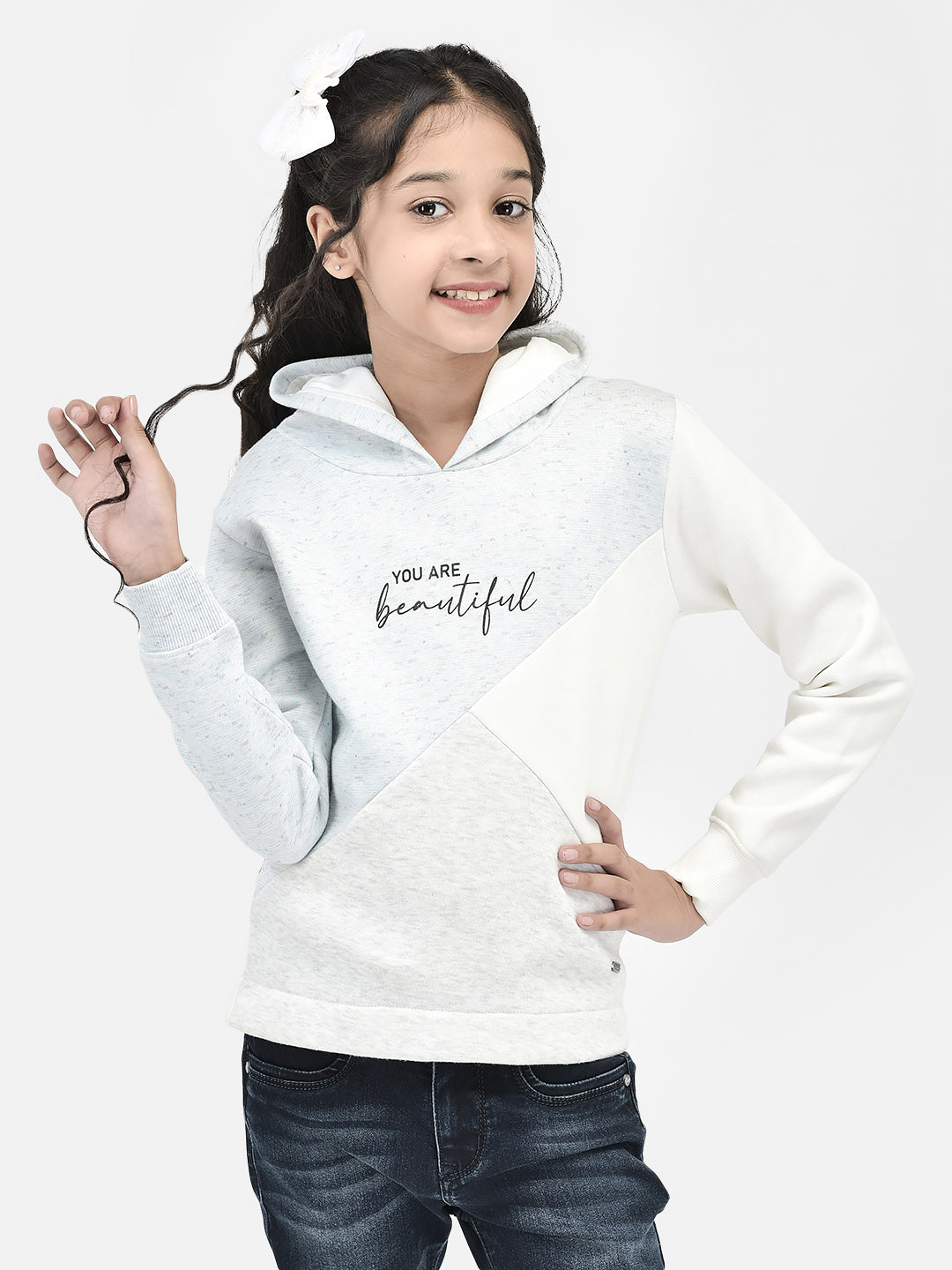 Light Blue Printed Hooded SweatShirts-Girls SweatShirtss-Crimsoune Club