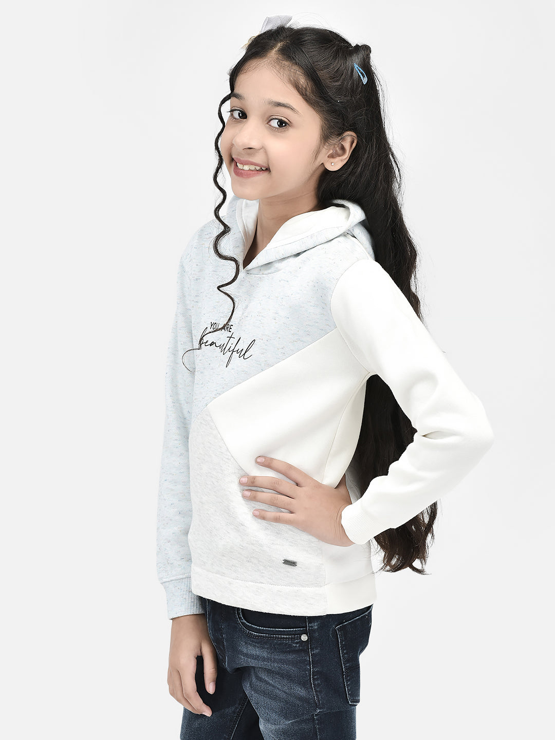 Light Blue Printed Hooded SweatShirts-Girls SweatShirtss-Crimsoune Club