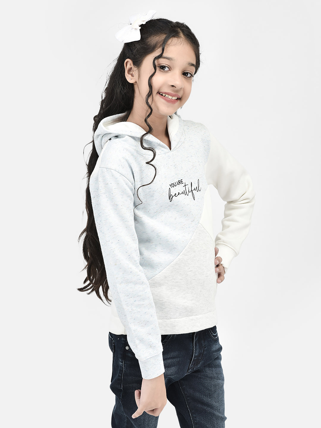 Light Blue Printed Hooded SweatShirts-Girls SweatShirtss-Crimsoune Club