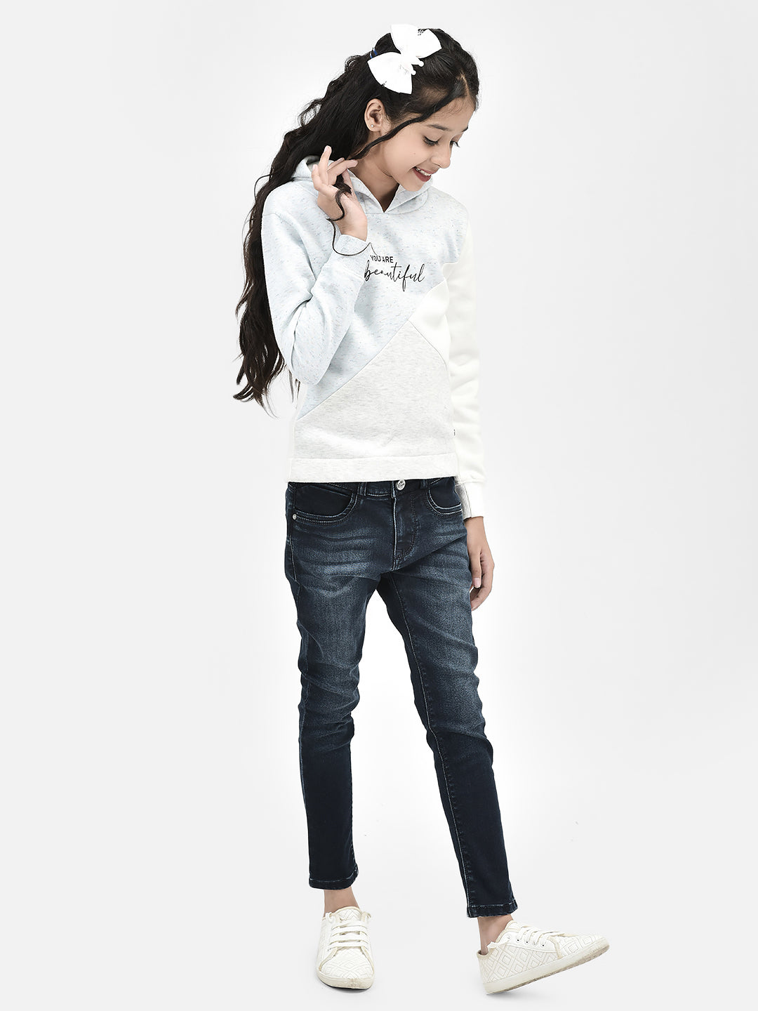 Light Blue Printed Hooded SweatShirts-Girls SweatShirtss-Crimsoune Club